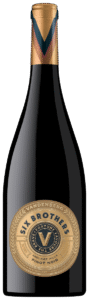 Dark glass bottle of Vandenberg Six Brothers Adelaide Hills Pinot Noir with a gold foil capsule and a large round gold-and-navy label.